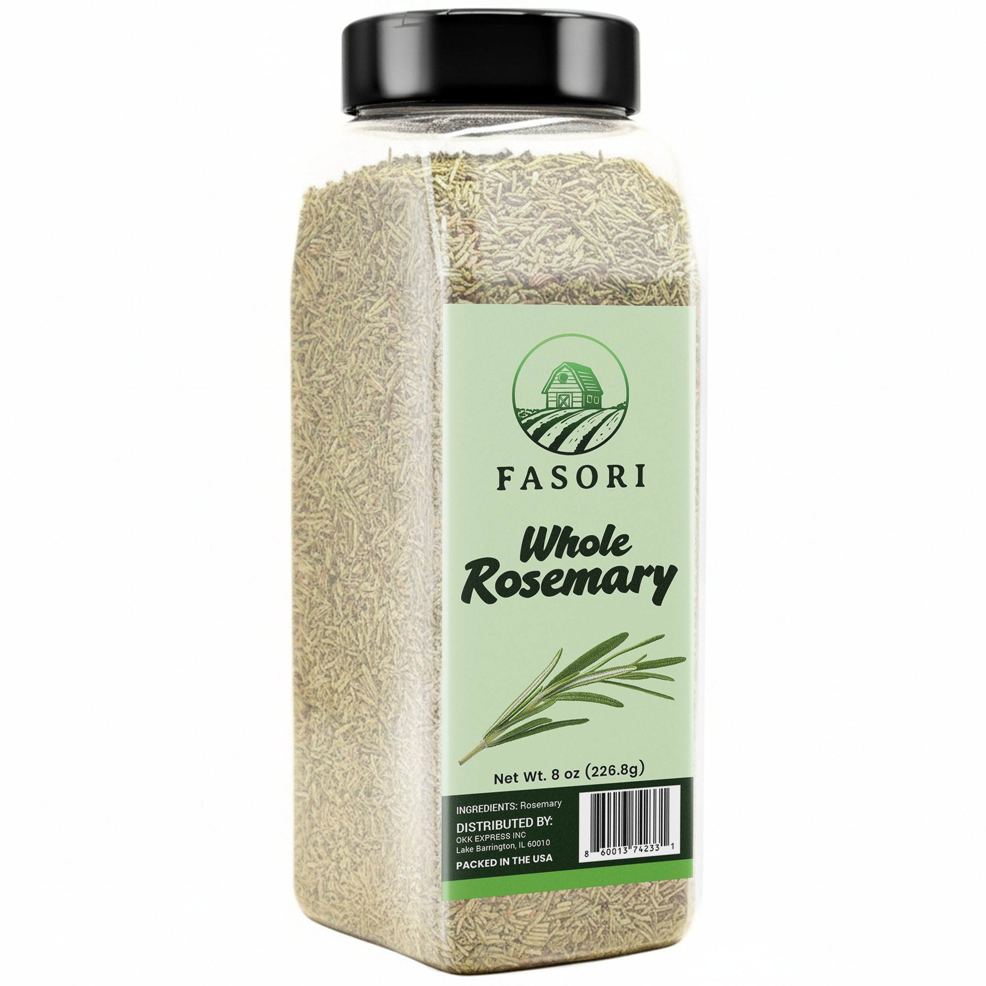 Fasori Rosemary Whole Leaves 8 oz (227 g) – Premium Dried Whole Rosemary Herb, Aromatic Mediterranean Spice for Cooking, Roasts, Chicken & Potatoes